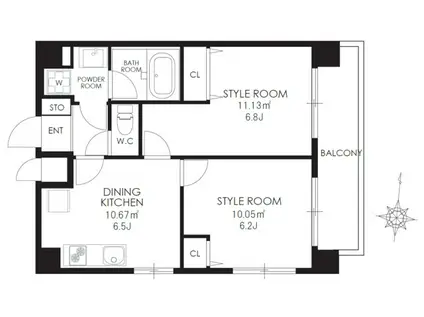 カレススタイル多摩川(2DK/6階)の間取り写真