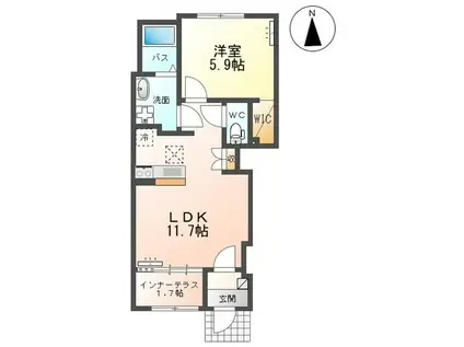 オリジンツクシ(1LDK/1階)の間取り写真