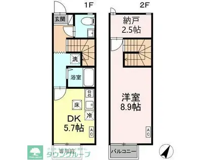 CASAJR箱崎 B棟(1SDK/1階)の間取り写真