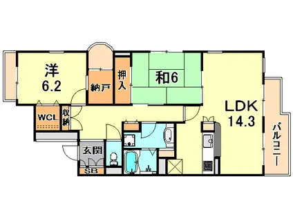 パーク・ノヴァ西岡本(2SLDK/2階)の間取り写真