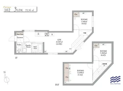 BLANCCOURT中野新橋(3LDK/1階)の間取り写真