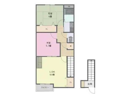 ライフイン・セイフィールド(2LDK/2階)の間取り写真