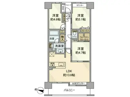 イーストパークス大島セントラルスクエア(3LDK/6階)の間取り写真