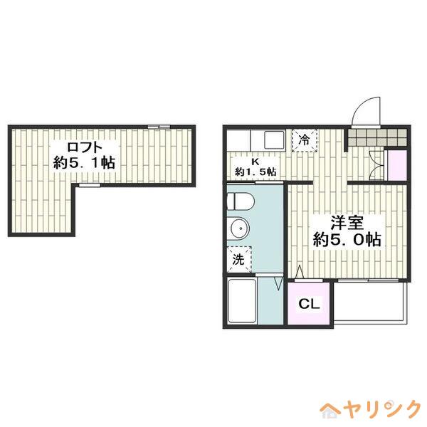 シャローム光(1K/2階)の間取り写真