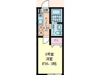 シティハイツ座間2号棟(1K/1階)の間取り写真