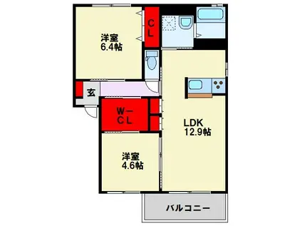 シャーメゾン茶屋の原II B(2LDK/2階)の間取り写真