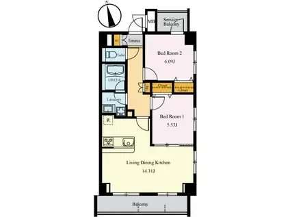ルアナ仲町台(2LDK/4階)の間取り写真