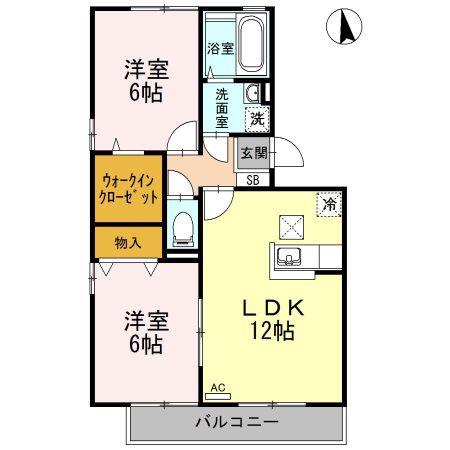 リビングタウン旭川B棟(2LDK/1階)の間取り写真