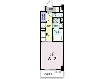 ミルト熊野(1K/3階)の間取り写真