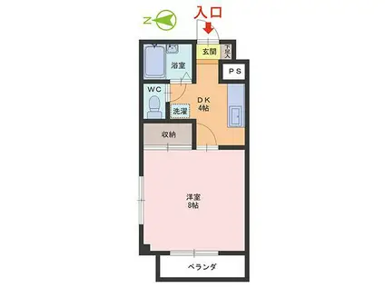 グランヴェール乾徳(1DK/3階)の間取り写真