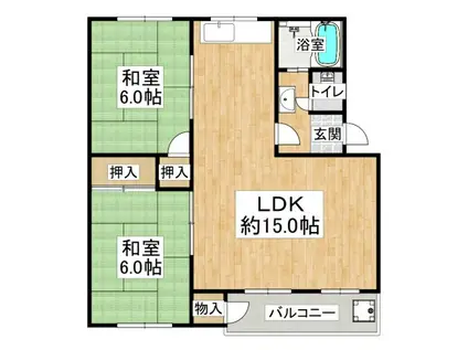 明舞十三団地46号棟(2LDK/3階)の間取り写真