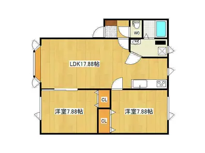 ホープ清月(2LDK/1階)の間取り写真