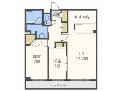 レジディア北2条イースト(2LDK/11階)の間取り写真
