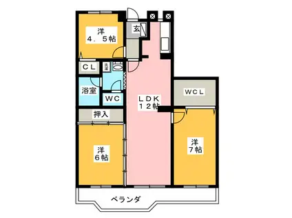 パーシモン(3LDK/2階)の間取り写真
