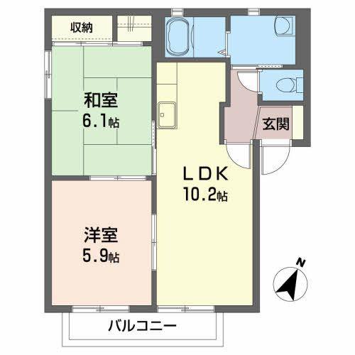 バリュージュ豊田A棟(2LDK/2階)の間取り写真