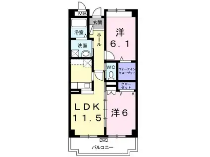 グラース ジェルメ(2LDK/4階)の間取り写真