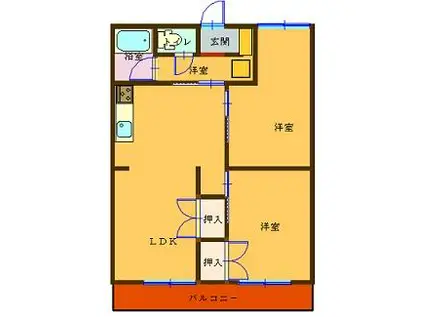ヤマサンコーポ(2LDK/1階)の間取り写真