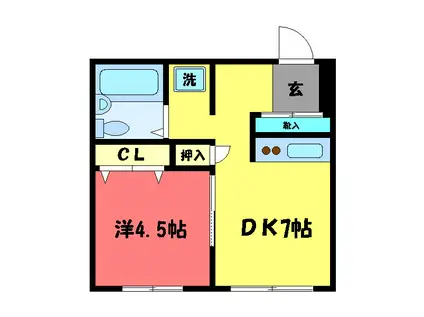 パティオス(1DK/1階)の間取り写真