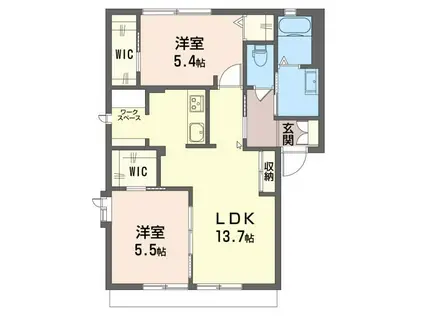 コスモ湘南A(2LDK/1階)の間取り写真