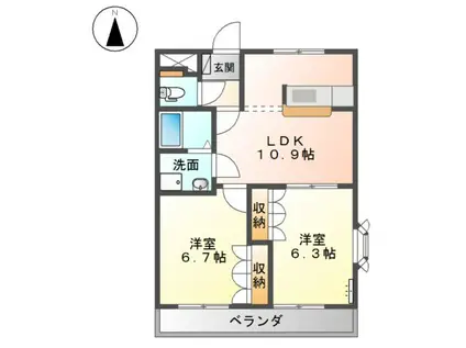 グリーンアヴェニュー(2LDK/2階)の間取り写真
