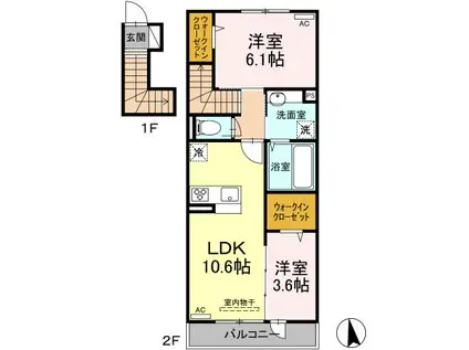 アナシエ下連雀(2LDK/2階)の間取り写真