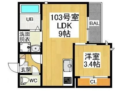 グランティック・ノーブル新瑞橋(1LDK/1階)の間取り写真