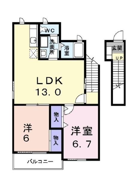 アウローラA(2LDK/2階)の間取り写真