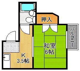 シャトレ祇園原(1K/2階)の間取り写真