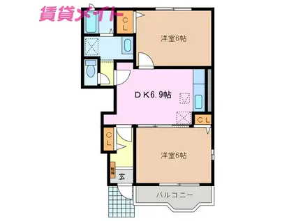 サニ-スクエアB(2DK/1階)の間取り写真