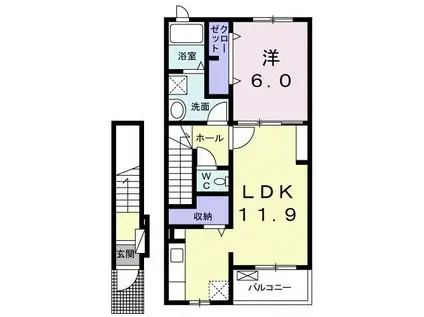 イースト ワン ピース(1LDK/2階)の間取り写真