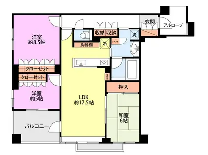 メビウスブレイン西千葉(3LDK/2階)の間取り写真