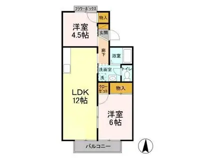 サンモールおゆみ野B(2LDK/2階)の間取り写真