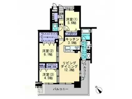 アルファスマート大村(3LDK/5階)の間取り写真