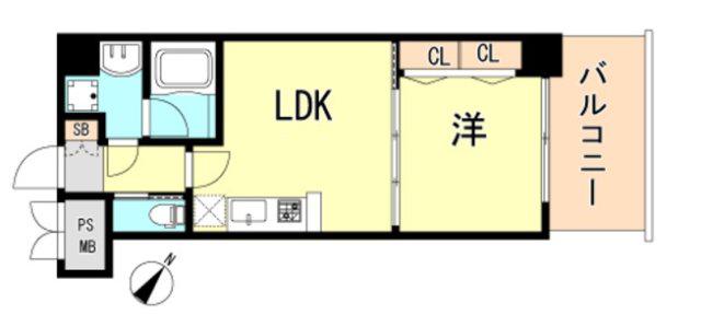 プレジオ神戸ウエスト(1LDK/2階)の間取り写真
