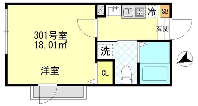 一之江アパート (1K/3階)の間取り写真