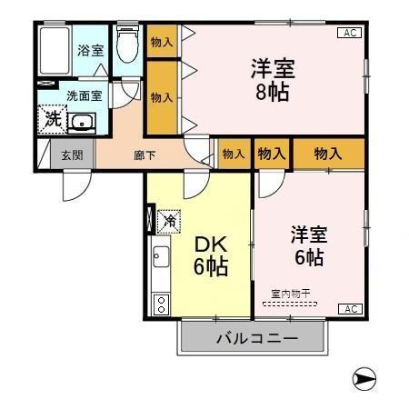 メゾンアンソレイル(2DK/2階)の間取り写真