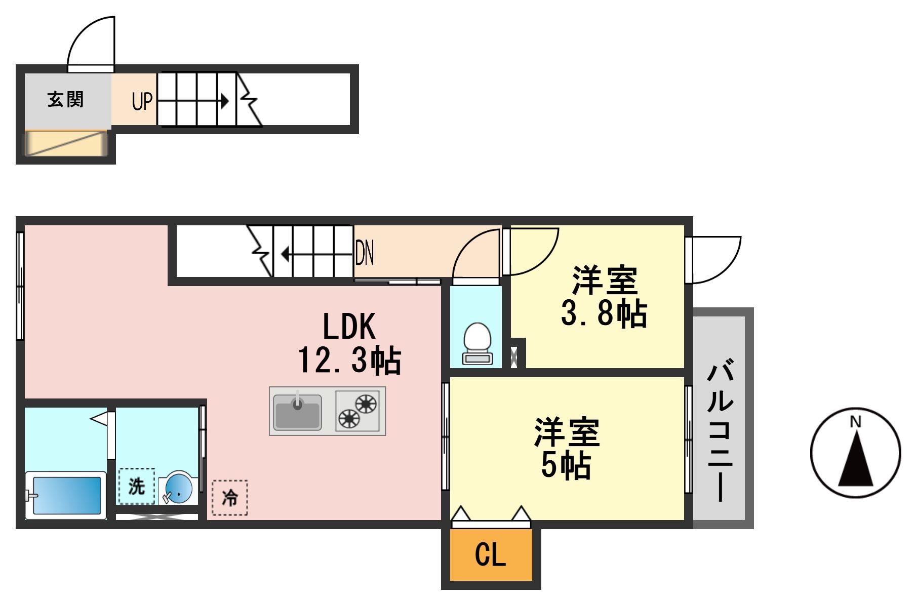 カーム カモミール(2LDK/2階)の間取り写真