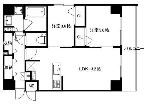 MODERN PALAZZO箱崎GRACE(2LDK/3階)の間取り写真