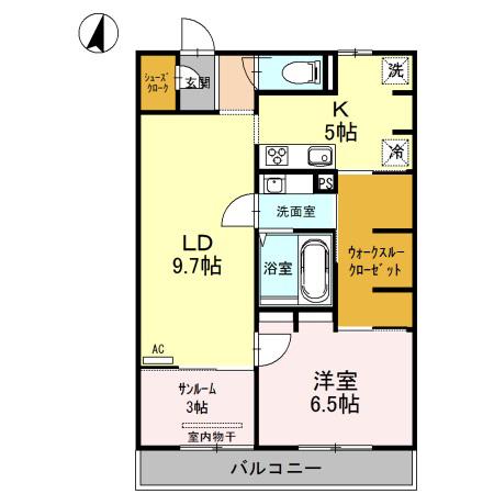 SKY TERRACE I(1LDK/3階)の間取り写真