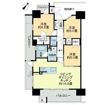 サンズガラリエ倉敷駅西(3LDK/3階)の間取り写真