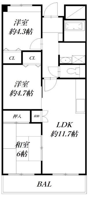 ソレアード三貴(3LDK/5階)の間取り写真