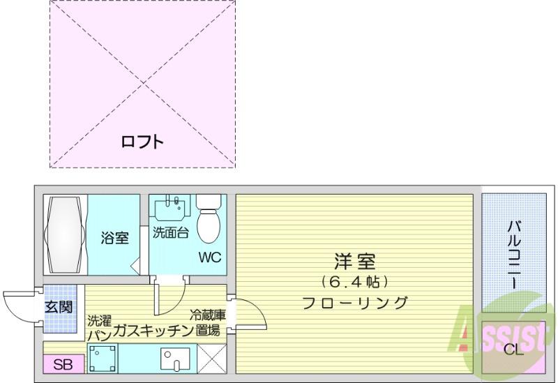 グラビティハイツIN台原(1K/1階)の間取り写真