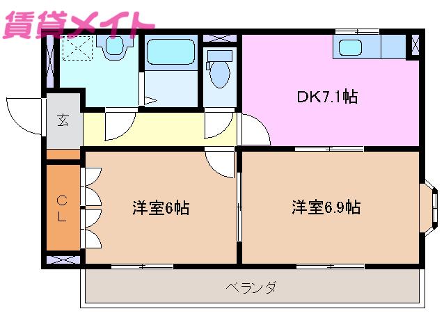 カーサハピネス(2DK/1階)の間取り写真
