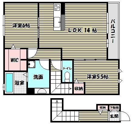 エーデル自由丘 A棟(2LDK/2階)の間取り写真
