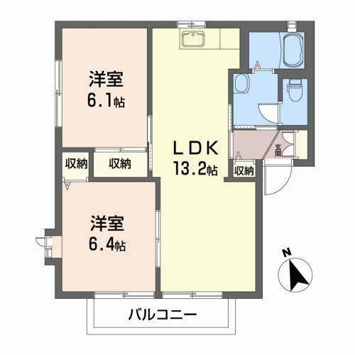 サザンコートB(2LDK/2階)の間取り写真