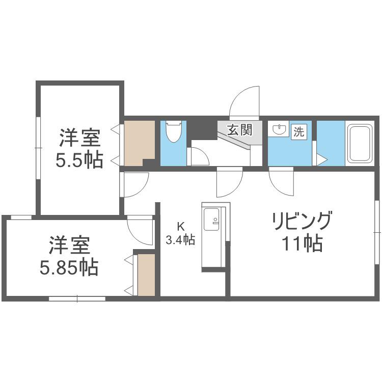 サリーヴィラ月寒東(2LDK/4階)の間取り写真