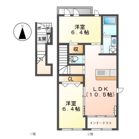 グリーン川島(2LDK/2階)の間取り写真