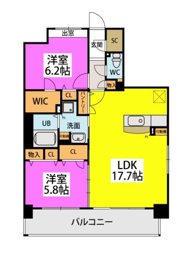 ビオネ美野島(2LDK/4階)の間取り写真