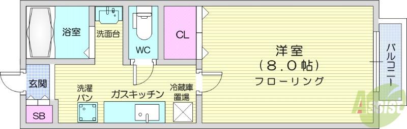 ジュネス二の森(1K/2階)の間取り写真