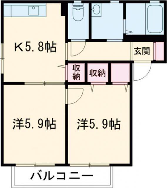 オネストA棟(2K/1階)の間取り写真